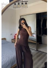 Kahve Lille Asimetrik Şalvar Takım