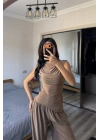 Bej Lille Asimetrik Şalvar Takım