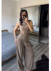 Bej Lille Asimetrik Şalvar Takım