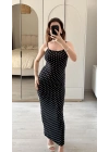 Siyah Ayarlanabilir İnce Askılı Puantiye Elbise