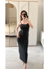 Siyah Ayarlanabilir İnce Askılı Puantiye Elbise
