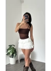 Adel Beyaz Şortlu Fırfır Tül Etek