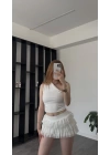 Adel Beyaz Şortlu Fırfır Tül Etek
