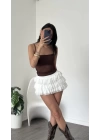 Adel Beyaz Şortlu Fırfır Tül Etek