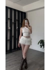 Adel Beyaz Şortlu Fırfır Tül Etek