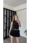 Adel Siyah Şortlu Fırfır Tül Etek