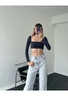 Antrasit Basic Kare Yakalı Crop Top