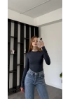 Antrasit Morena Bisiklet Yaka Basic Bluz