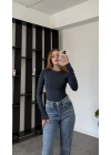 Antrasit Morena Bisiklet Yaka Basic Bluz