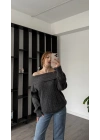 Antrasit Merana Kayık Yakalı Triko Kazak