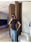 Asimetrik Kesim Tek Omuz Bluz Kahverengi