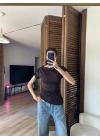 Asimetrik Kesim Tek Omuz Bluz Kahverengi