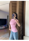 Asimetrik Kesim Tek Omuz Bluz Pudra