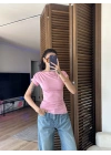 Asimetrik Kesim Tek Omuz Bluz Pudra