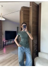 Asimetrik Kesim Tek Omuz Bluz Yeşil