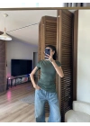 Asimetrik Kesim Tek Omuz Bluz Yeşil