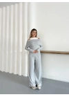 Atlet Detay Modal Bluz-Pantolon Takım Gri