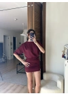 Avena Drape Detaylı Elbise Bordo