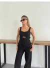 Bağlama Detaylı Denim Tulum Siyah