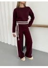 Bağlama Detaylı Triko Takım Bordo