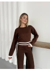 Bağlama Detaylı Triko Takım Kahve