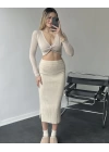 Bej Düğümlü Sandy Basic Crop Top