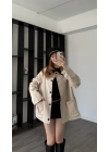 Bej Emilia Yaka Detaylı Gabardin Ceket
