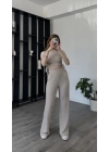 Bej Fulia Çift Büzgülü Gofre Takım