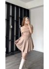 Bej Calista Madonna Yaka Elbise