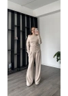 Bej Lumi Asimetirk Kayık Yaka Modal Takım