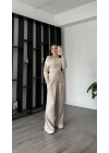 Bej Lumi Asimetirk Kayık Yaka Modal Takım
