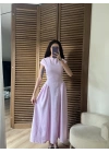 Bel Büzgü Detaylı Maxi Elbise Pembe