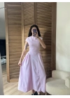 Bel Büzgü Detaylı Maxi Elbise Pembe