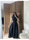 Bel Büzgü Detaylı Maxi Elbise Siyah