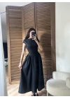 Bel Büzgü Detaylı Maxi Elbise Siyah