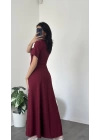 Bella Bordo Kare Yakalı Maxi Elbise