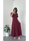 Bella Bordo Kare Yakalı Maxi Elbise