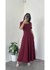 Bella Bordo Kare Yakalı Maxi Elbise