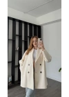 Beyaz Aida Premium Kaşe Kaban