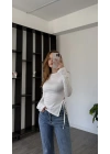 Beyaz Arlin Bağcık Yanlı Bluz