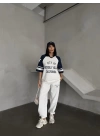 Beyaz Beverly Hills Kısa Oversize Tshirt & Eşofman Takımı