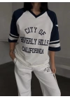 Beyaz Beverly Hills Kısa Oversize Tshirt & Eşofman Takımı