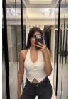 Beyaz Boyundan Geçmeli Fitilli Yelek