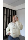 Beyaz Brooke Örgü Triko Hırka