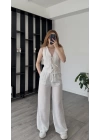 Beyaz Celin Bağcıklı Keten Takım