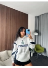 Beyaz Court Kapüşonlu Sweatshirt