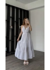 Beyaz Greta Çapraz Sırt Askılı Elbise