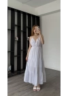 Beyaz Greta Çapraz Sırt Askılı Elbise