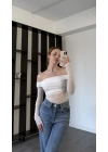 Beyaz Isabel Tül Detay Madonna Bluz
