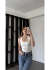 Beyaz Lancel Astarlı Boyundan Askılı Basic Bluz